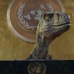 Dinosaurus spreekt VN toe: 'Stop de uitroeiing'