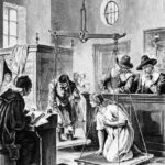 Hexenwaage zu Oudewater/Holzstich – Witches’Scale at Oudewater /Woodcut/1887 – Magie et superstition : sorcières / Preuves de l’existence d
